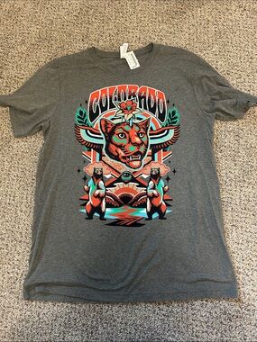 Men's Colorado Graphic Tee - Gray with Teal & Orange Design